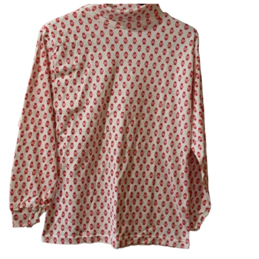 Opportunities Vintage Red & White Print Long Sleeve Turtleneck Layering Top LG